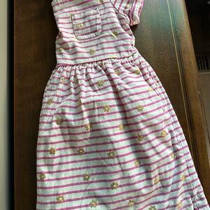 Mini Boden Pink and White Striped Dress with Gold Floral Accents